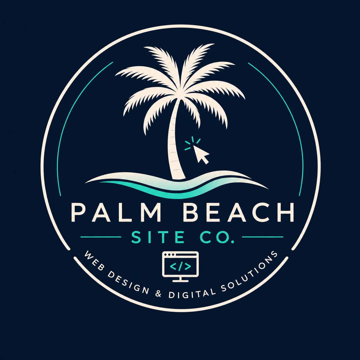 PBC Site Co logo — palm tree, cursor, and wave emblem